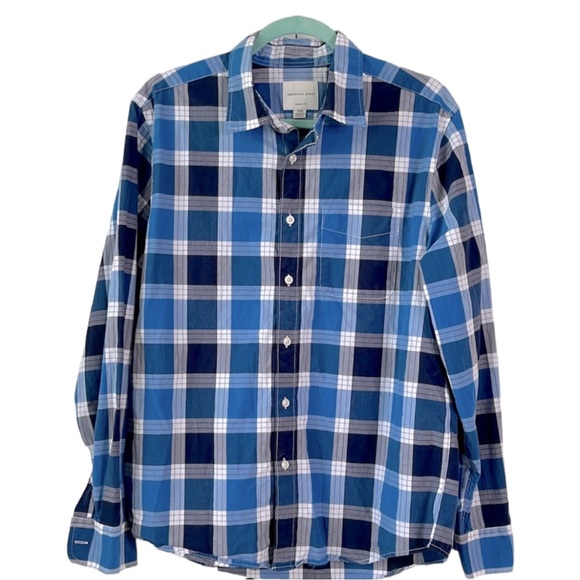 American Eagle Outfitters Other - American Eagle Men’s 100% Cotton Plaid Button Down Shirt | Navy Blue & White | M